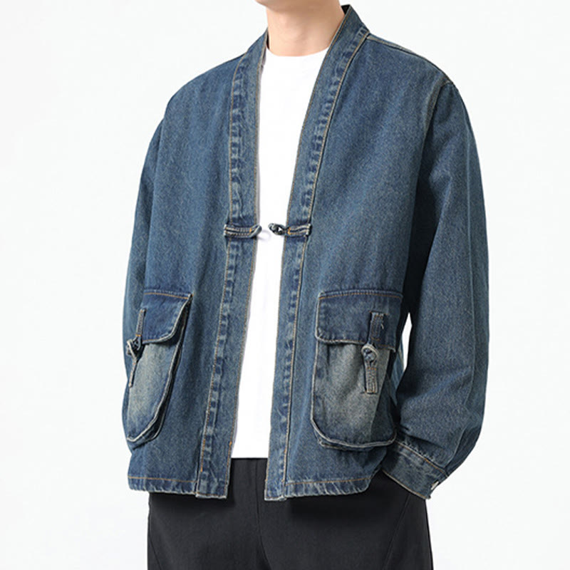 Veste en jean à manches longues et poches pour homme, en coton, avec boutons Buddha Stones - image 20