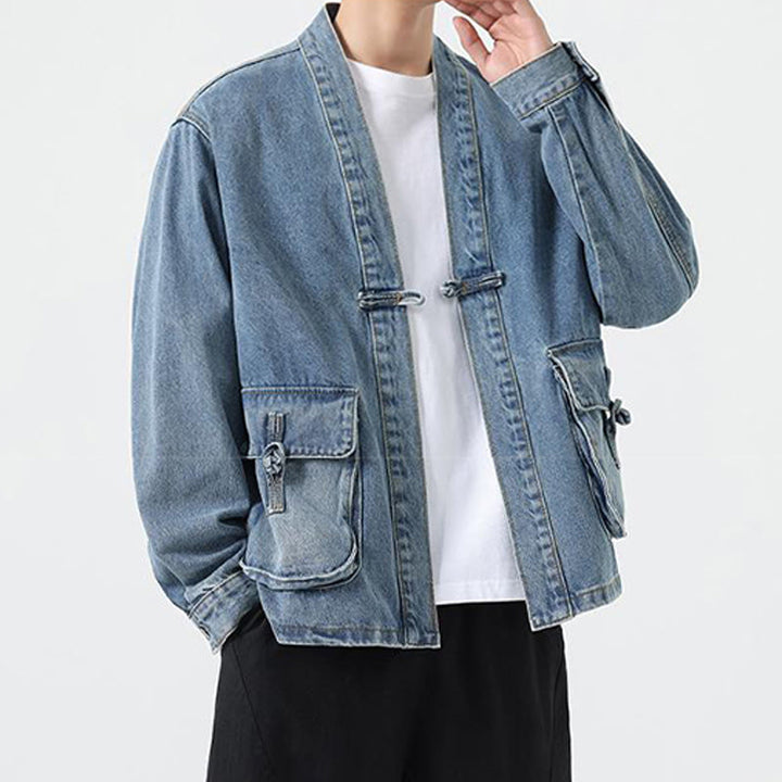 Veste en jean à manches longues et poches pour homme, en coton, avec boutons Buddha Stones - image 12