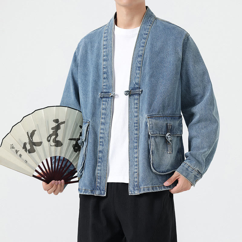 Veste en jean à manches longues et poches pour homme, en coton, avec boutons Buddha Stones - image 13