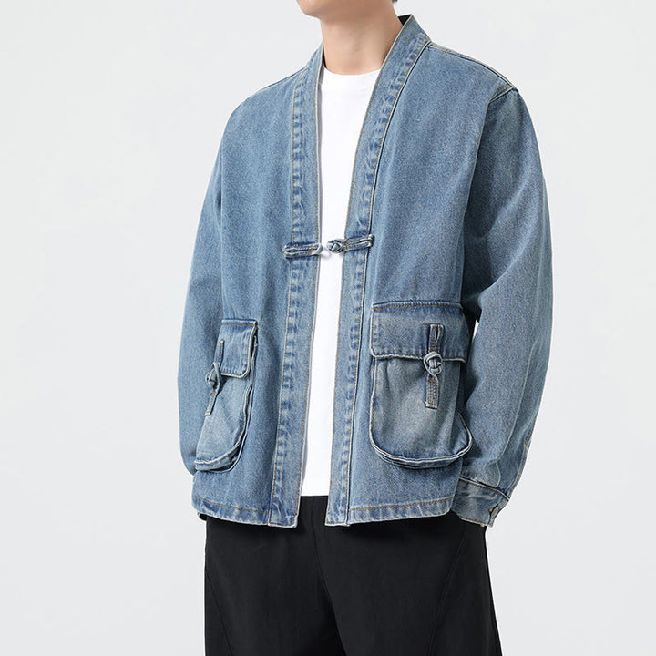 Veste en jean à manches longues et poches pour homme, en coton, avec boutons Buddha Stones - image 17