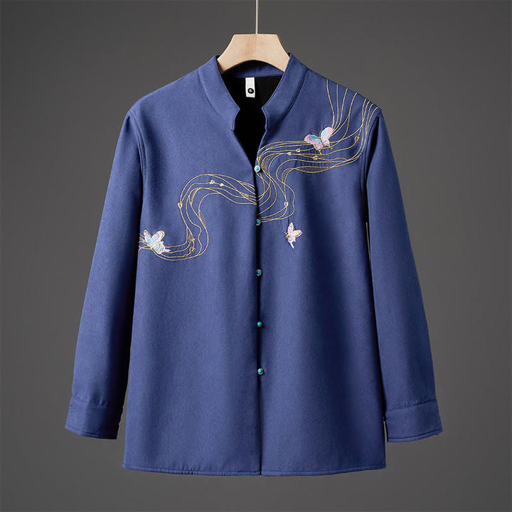 Veste d'hiver à manches longues en coton pour homme, doublée de polaire, avec ruban papillon brodé Buddha Stones - Bleu acier - US/UK/AU46，EU56 (5XL) - image 13
