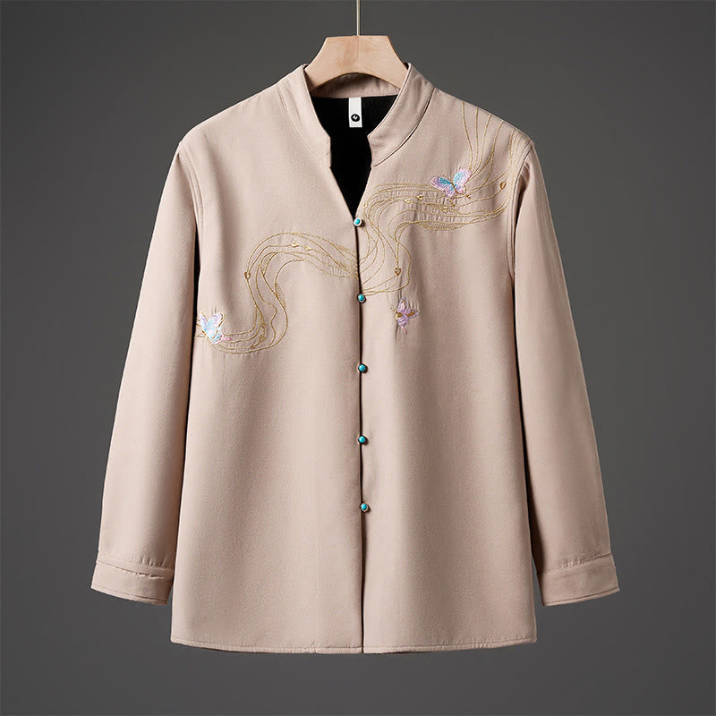 Veste d'hiver à manches longues en coton pour homme, doublée de polaire, avec ruban papillon brodé Buddha Stones - Bisque - US/UK/AU46，EU56 (5XL) - image 9
