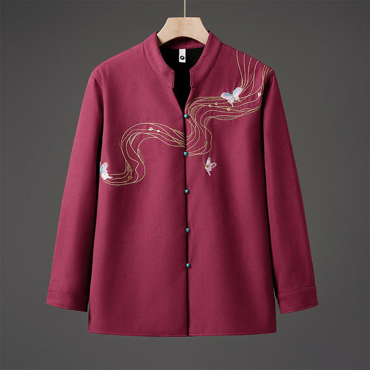 Veste d'hiver à manches longues en coton pour homme, doublée de polaire, avec ruban papillon brodé Buddha Stones - Brique réfractaire - US/UK/AU46，EU56 (5XL) - image 7