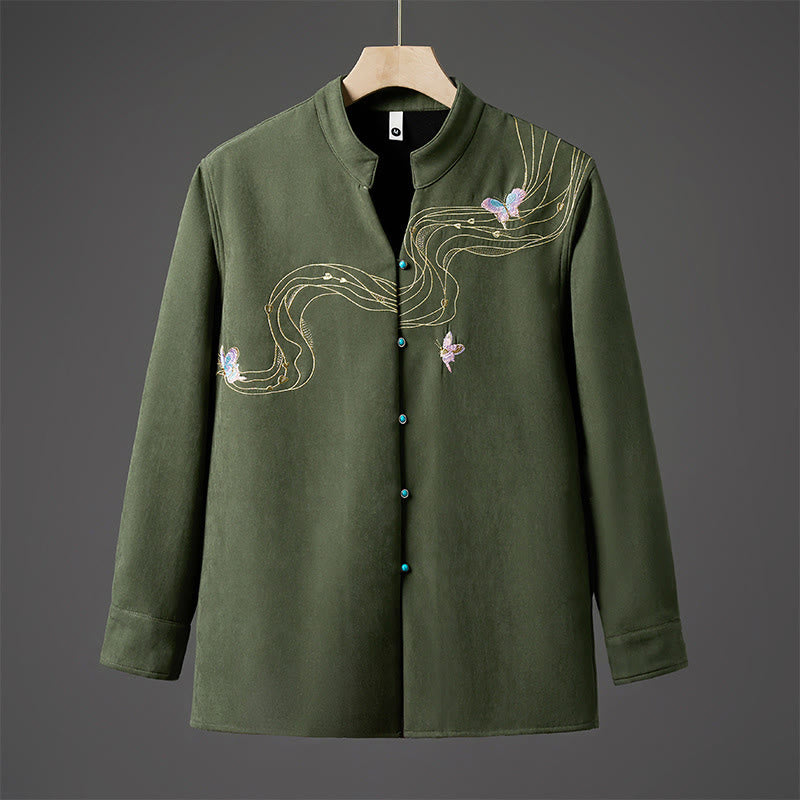 Veste d'hiver à manches longues en coton pour homme, doublée de polaire, avec ruban papillon brodé Buddha Stones - Forêt Verte - US/UK/AU46，EU56 (5XL) - image 11