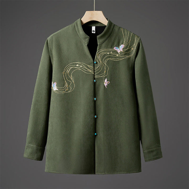 Veste d'hiver à manches longues en coton pour homme, doublée de polaire, avec ruban papillon brodé Buddha Stones - Forêt Verte - US/UK/AU46，EU56 (5XL) - image 11