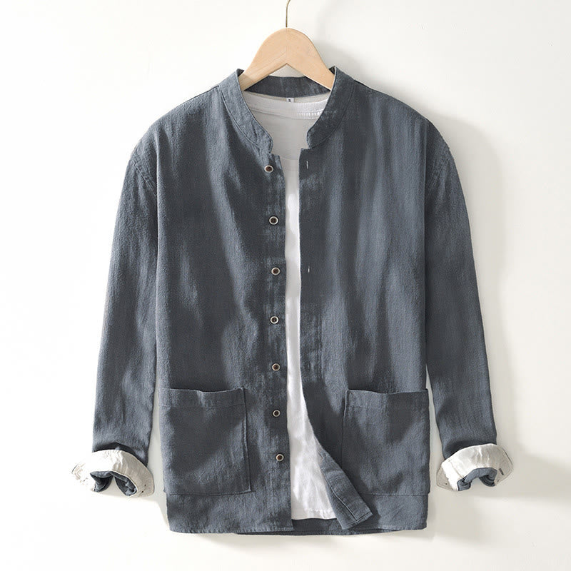 Chemise homme en coton ramie à manches longues et boutons avec poches Motif Buddha Stones Fall - Gris foncé - US/UK/AU42，EU52 (3XL) - image 17