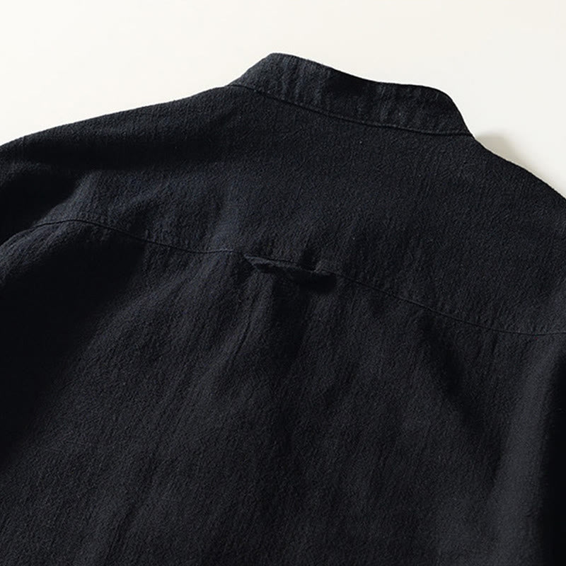 Chemise homme en coton ramie à manches longues et boutons avec poches Motif Buddha Stones Fall - image 4