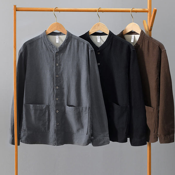 Chemise homme en coton ramie à manches longues et boutons avec poches Motif Buddha Stones Fall - image 1