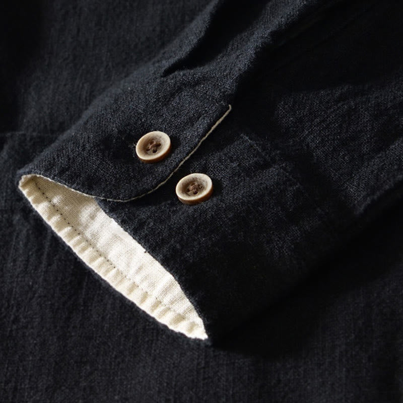 Chemise homme en coton ramie à manches longues et boutons avec poches Motif Buddha Stones Fall - image 7