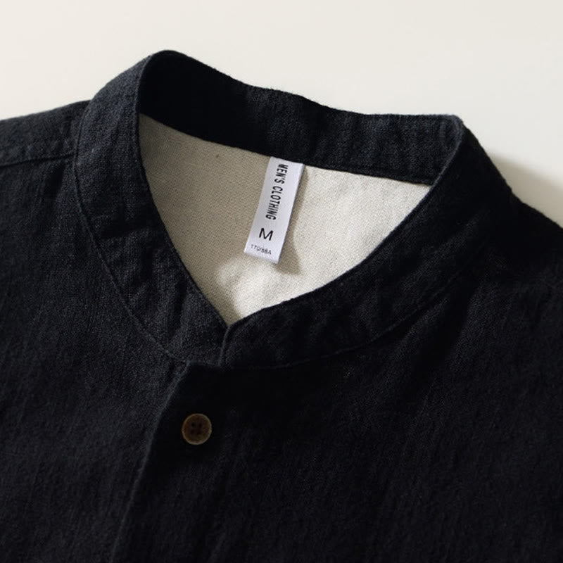 Chemise homme en coton ramie à manches longues et boutons avec poches Motif Buddha Stones Fall - image 3