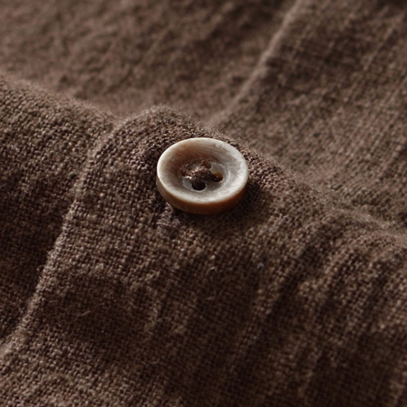 Chemise homme en coton ramie à manches longues et boutons avec poches Motif Buddha Stones Fall - image 12