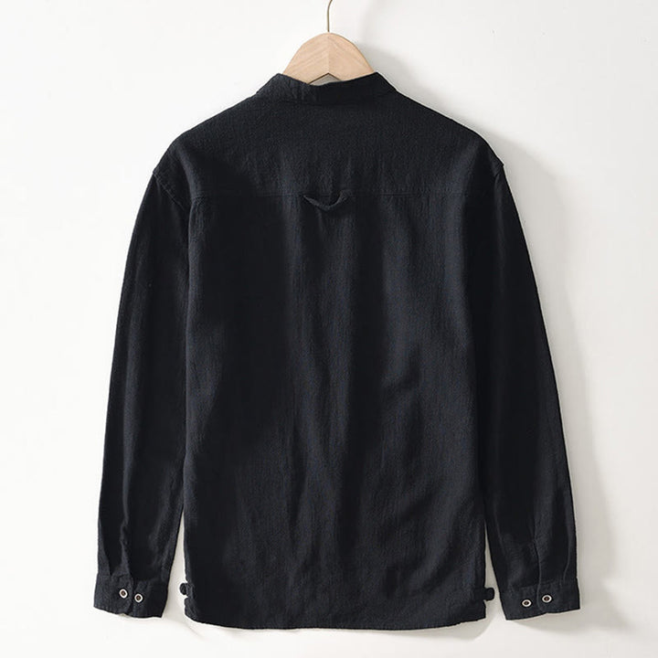 Chemise homme en coton ramie à manches longues et boutons avec poches Motif Buddha Stones Fall - image 2