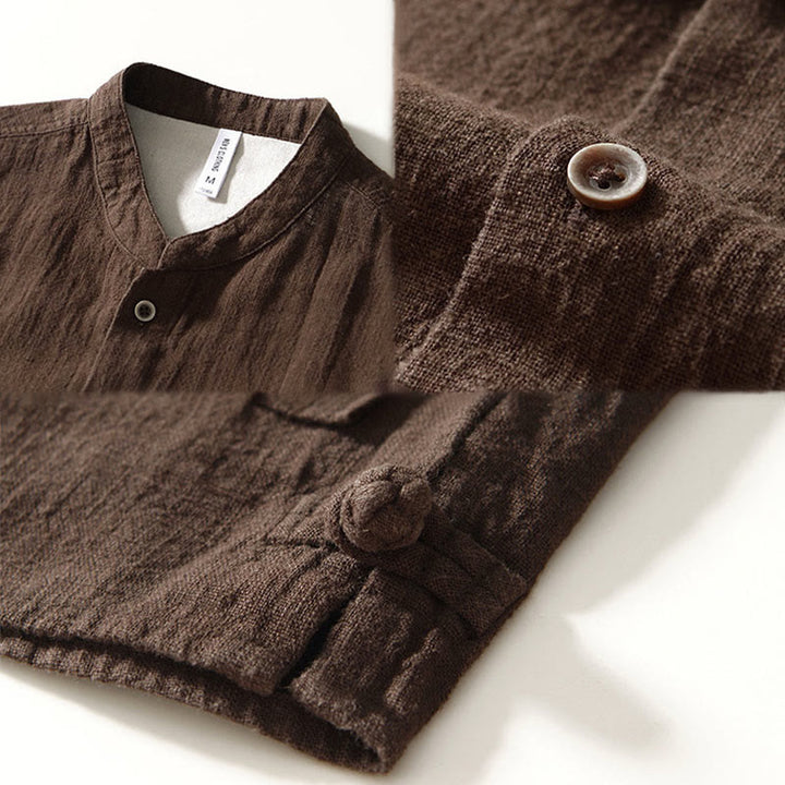 Chemise homme en coton ramie à manches longues et boutons avec poches Motif Buddha Stones Fall - image 16