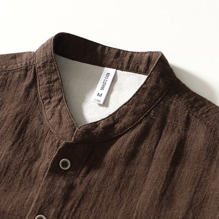 Chemise homme en coton ramie à manches longues et boutons avec poches Motif Buddha Stones Fall - image 11