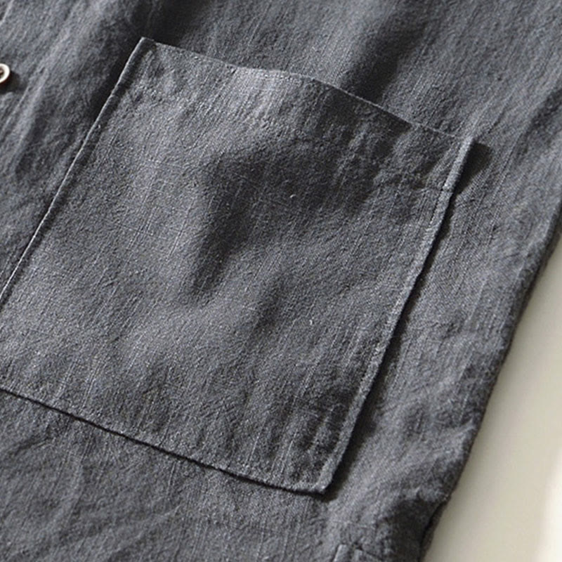 Chemise homme en coton ramie à manches longues et boutons avec poches Motif Buddha Stones Fall - image 21