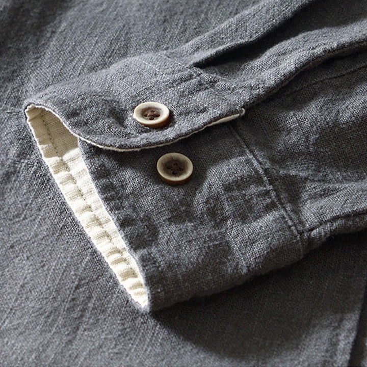 Chemise homme en coton ramie à manches longues et boutons avec poches Motif Buddha Stones Fall - image 22