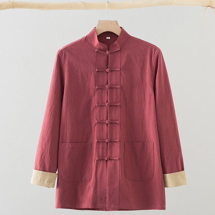 Chemise homme en coton à manches longues et boutons grenouille, motif Buddha Stones - Brique réfractaire - US/UK/AU44，EU54 (4XL) - image 13