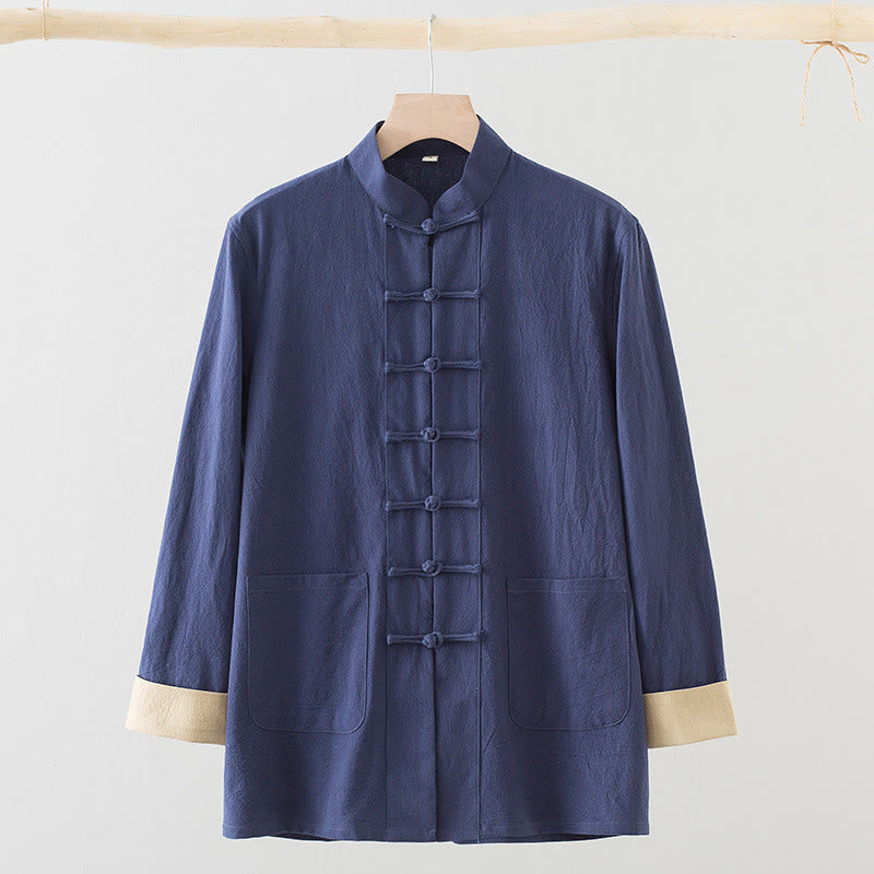 Chemise homme en coton à manches longues et boutons grenouille, motif Buddha Stones - image 1