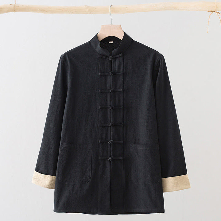 Chemise homme en coton à manches longues et boutons grenouille, motif Buddha Stones - Noir - US/UK/AU44，EU54 (4XL) - image 9