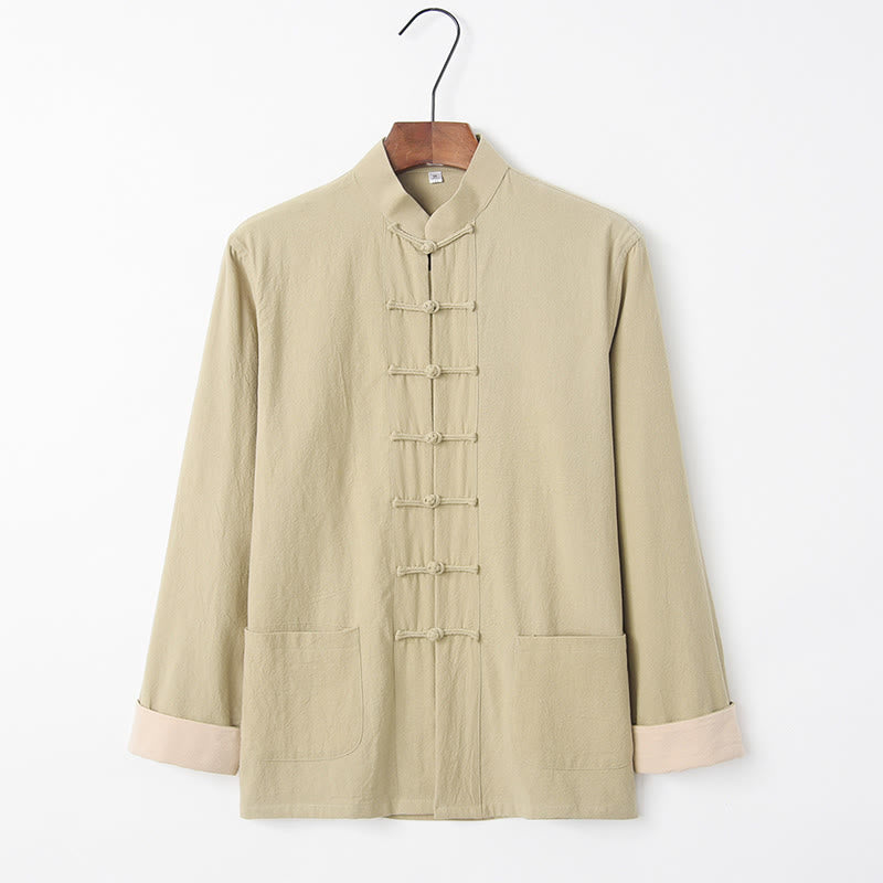 Chemise homme en coton à manches longues et boutons grenouille, motif Buddha Stones - Verge d'or pâle - US/UK/AU44，EU54 (4XL) - image 15