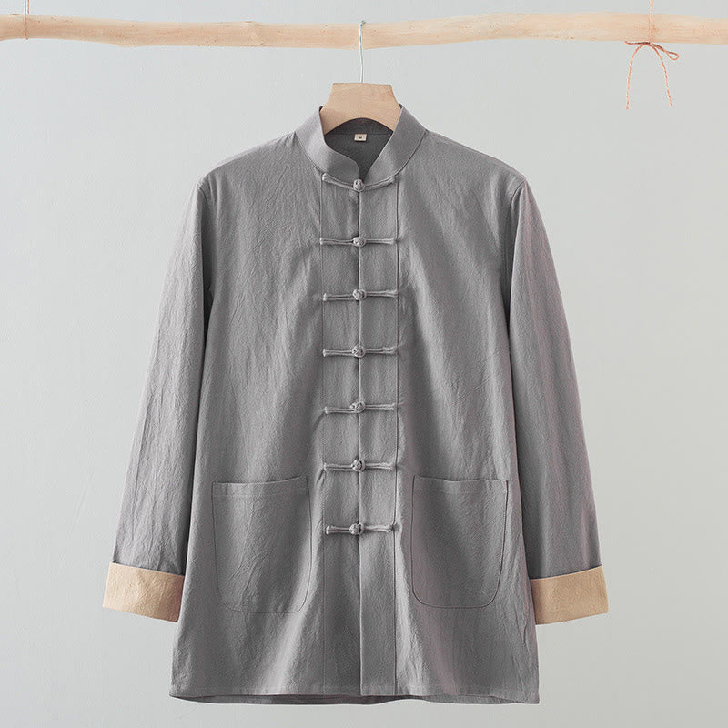 Chemise homme en coton à manches longues et boutons grenouille, motif Buddha Stones - Gris foncé - US/UK/AU44，EU54 (4XL) - image 11
