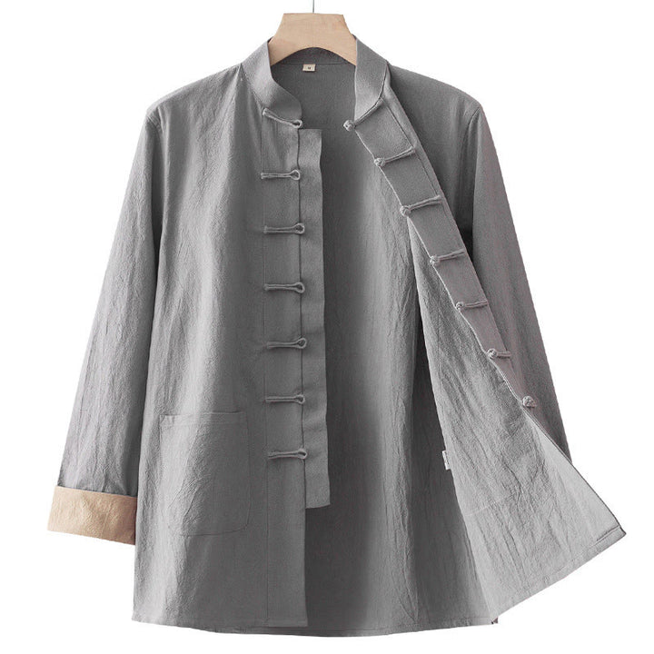 Chemise homme en coton à manches longues et boutons grenouille, motif Buddha Stones - image 12