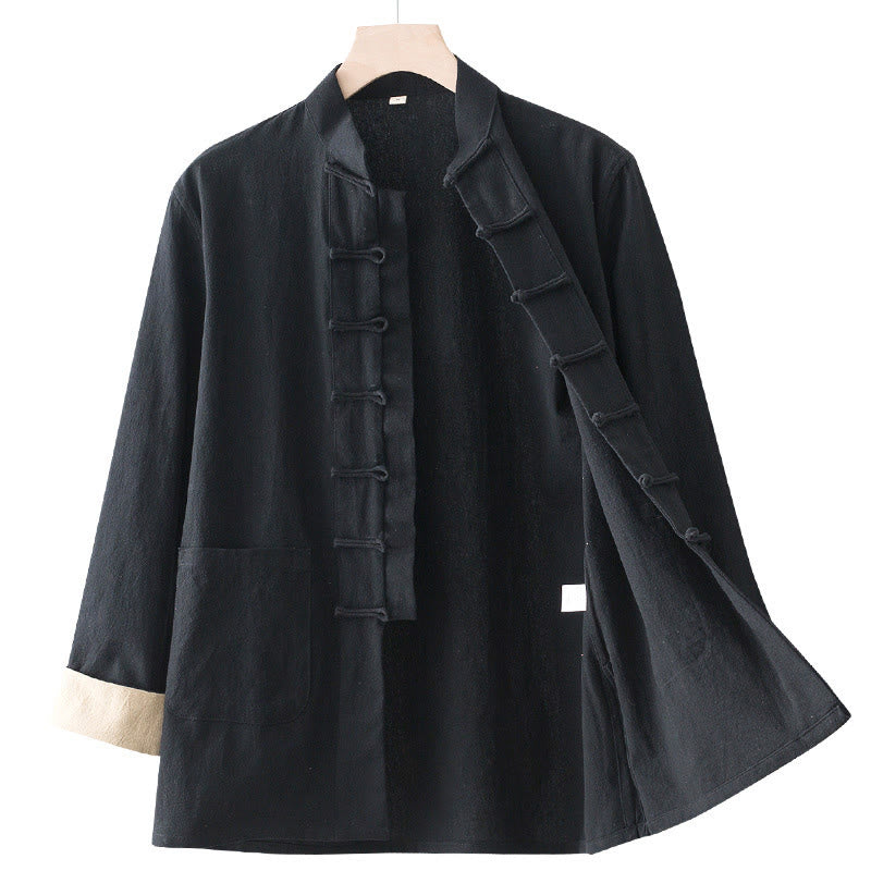 Chemise homme en coton à manches longues et boutons grenouille, motif Buddha Stones - image 10