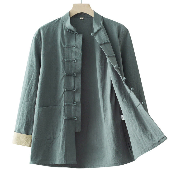 Chemise homme en coton à manches longues et boutons grenouille, motif Buddha Stones - image 3