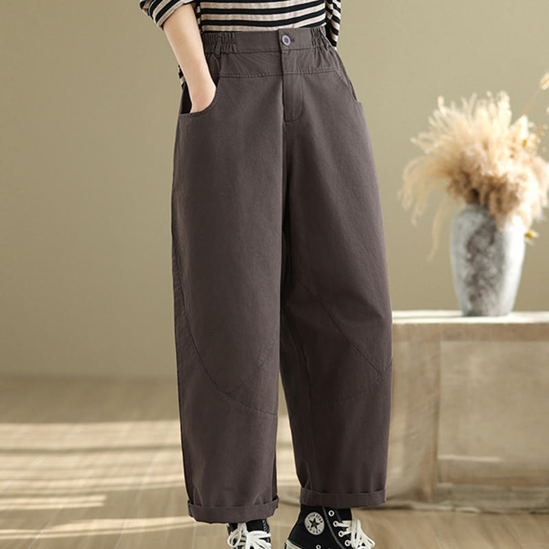 Pantalon Buddha Stones décontracté en coton et polyester avec poches pour femme, longueur 7-8, boutons - image 2