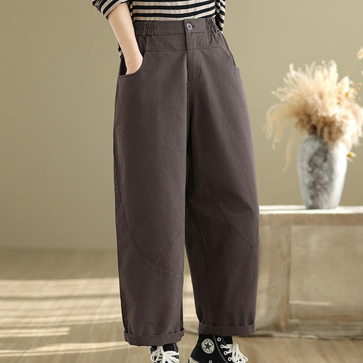 Pantalon Buddha Stones décontracté en coton et polyester avec poches pour femme, longueur 7-8, boutons - image 2