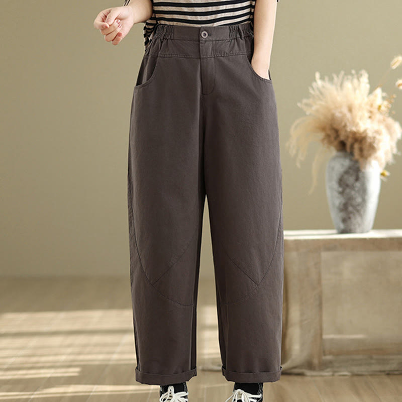 Pantalon Buddha Stones décontracté en coton et polyester avec poches pour femme, longueur 7-8, boutons - image 4