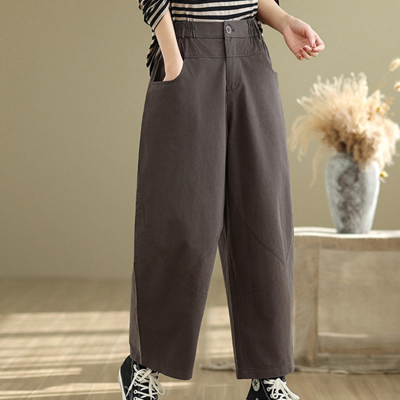Pantalon Buddha Stones décontracté en coton et polyester avec poches pour femme, longueur 7-8, boutons - image 3