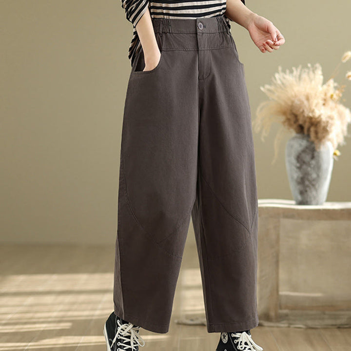 Pantalon Buddha Stones décontracté en coton et polyester avec poches pour femme, longueur 7-8, boutons - image 3