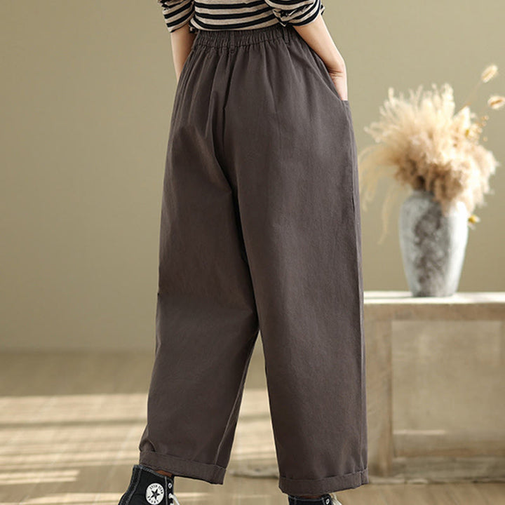 Pantalon Buddha Stones décontracté en coton et polyester avec poches pour femme, longueur 7-8, boutons - image 5