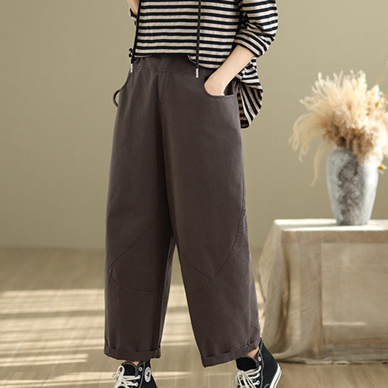 Pantalon Buddha Stones décontracté en coton et polyester avec poches pour femme, longueur 7-8, boutons - image 1