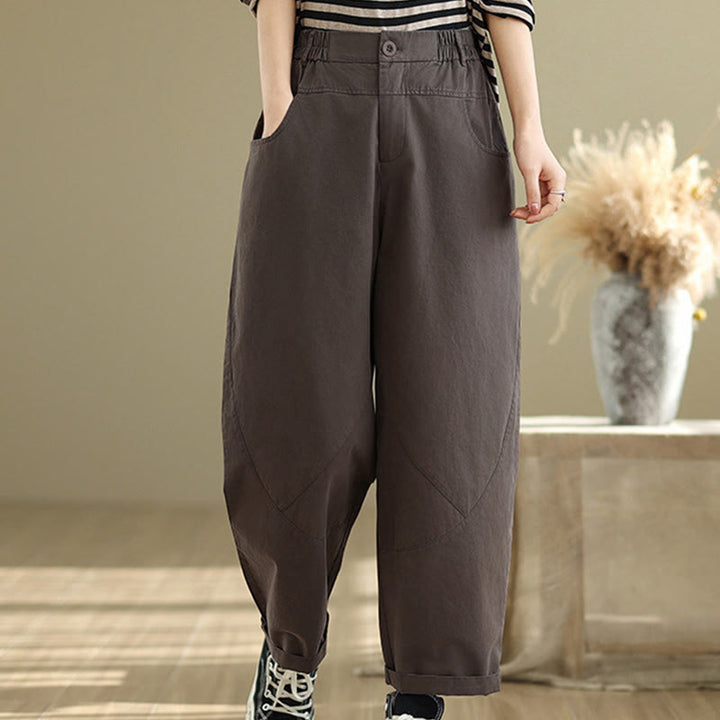 Pantalon Buddha Stones décontracté en coton et polyester avec poches pour femme, longueur 7-8, boutons - SaddleBrown - US8-10，UK/AU12-14，EU40-42 (2XL) - image 0