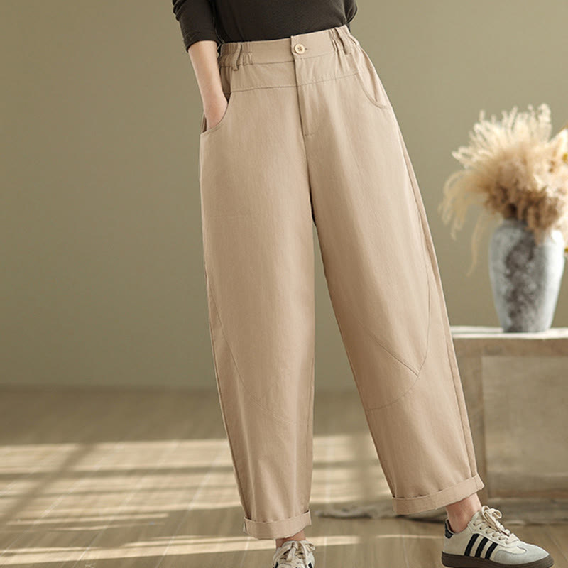 Pantalon Buddha Stones décontracté en coton et polyester avec poches pour femme, longueur 7-8, boutons - image 13