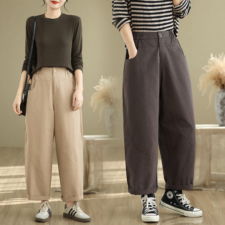 Pantalon Buddha Stones décontracté en coton et polyester avec poches pour femme, longueur 7-8, boutons - image 15