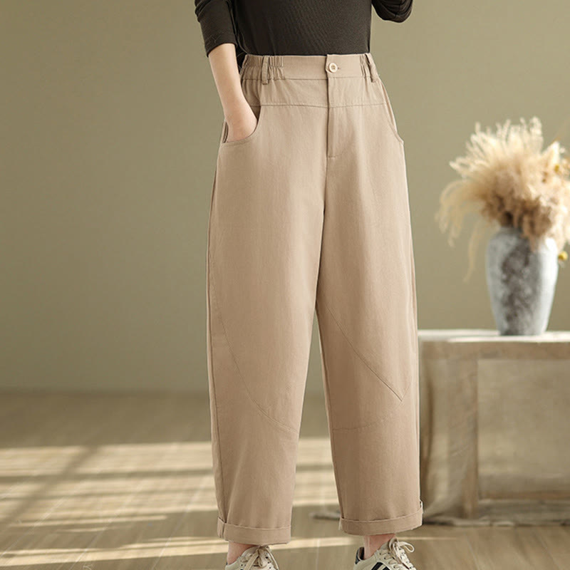 Pantalon Buddha Stones décontracté en coton et polyester avec poches pour femme, longueur 7-8, boutons - image 11