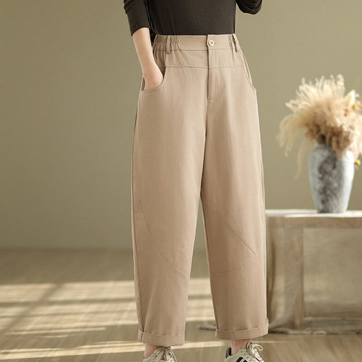 Pantalon Buddha Stones décontracté en coton et polyester avec poches pour femme, longueur 7-8, boutons - image 11