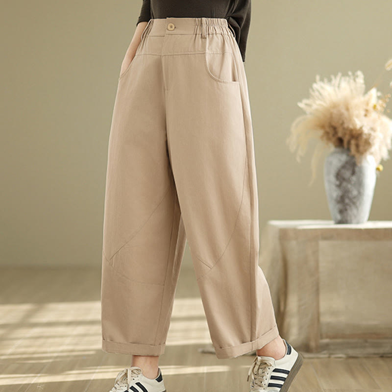 Pantalon Buddha Stones décontracté en coton et polyester avec poches pour femme, longueur 7-8, boutons - image 12