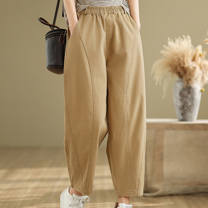 Pantalon sarouel décontracté en polyester avec poches et taille élastique Buddha Stones pour femme - Blé - US8-10，UK/AU12-14，EU40-42 (2XL) - image 0