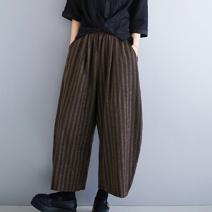 Pantalon large décontracté en polyester à rayures en velours côtelé pour femme, longueur 7-8, avec poches, Buddha Stones - image 14