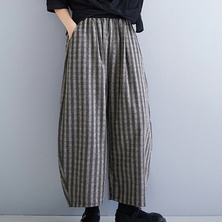 Pantalon large décontracté en polyester à rayures en velours côtelé pour femme, longueur 7-8, avec poches, Buddha Stones - image 3