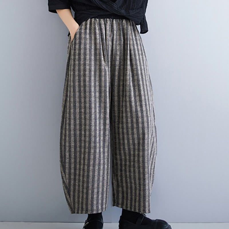 Pantalon large décontracté en polyester à rayures en velours côtelé pour femme, longueur 7-8, avec poches, Buddha Stones - image 3