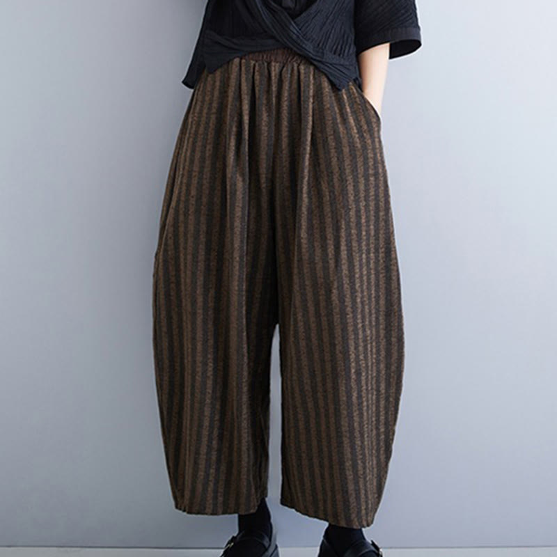 Pantalon large décontracté en polyester à rayures en velours côtelé pour femme, longueur 7-8, avec poches, Buddha Stones - image 15