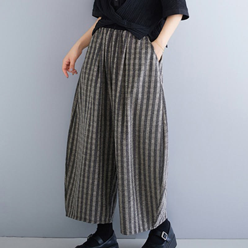 Pantalon large décontracté en polyester à rayures en velours côtelé pour femme, longueur 7-8, avec poches, Buddha Stones - image 11