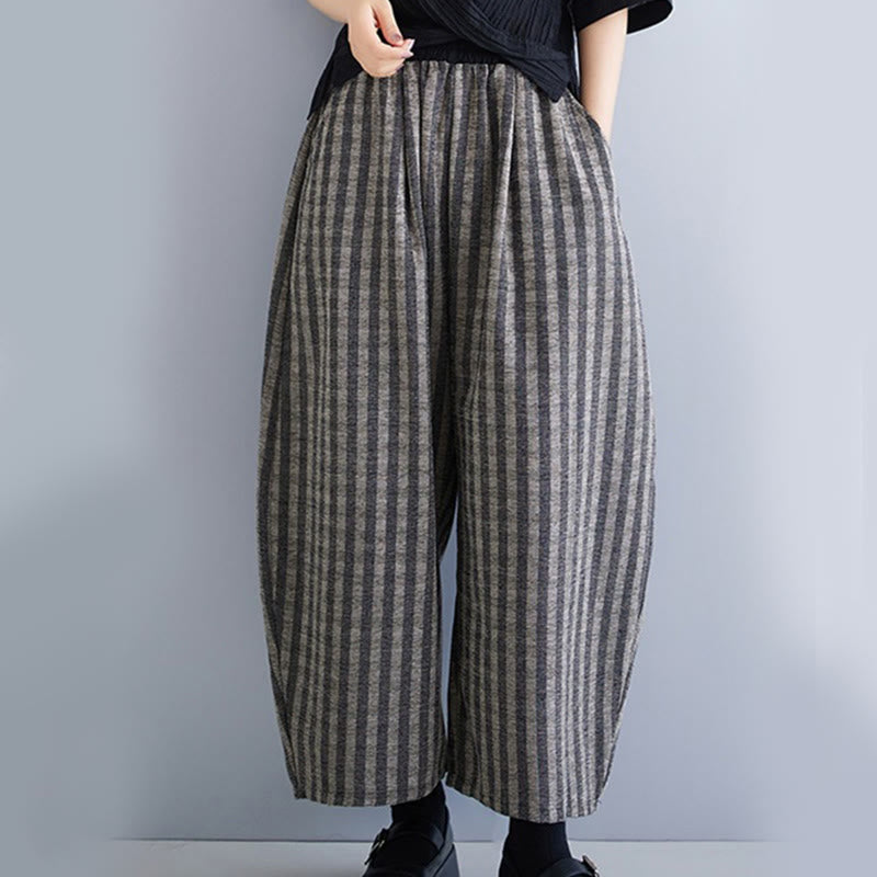 Pantalon large décontracté en polyester à rayures en velours côtelé pour femme, longueur 7-8, avec poches, Buddha Stones - image 5