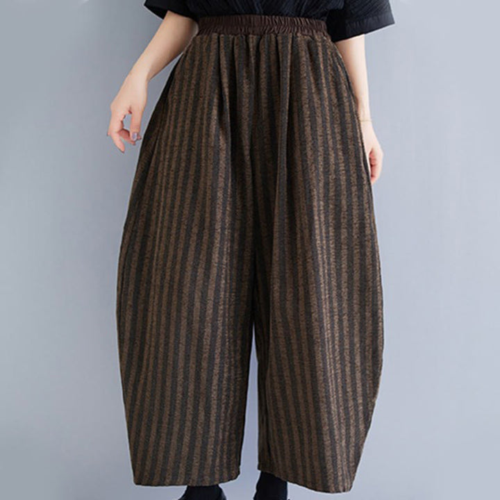 Pantalon large décontracté en polyester à rayures en velours côtelé pour femme, longueur 7-8, avec poches, Buddha Stones - SaddleBrown - US8-10，UK/AU12-14，EU40-42 (2XL) - image 13