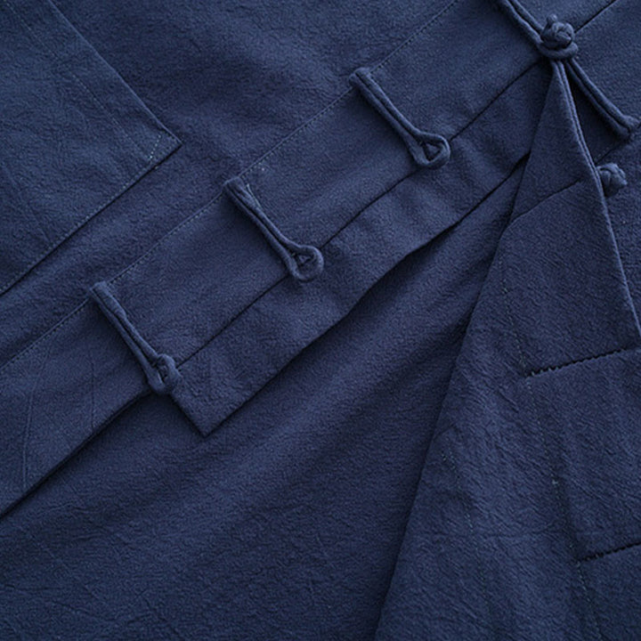 Ensemble 2 pièces pour homme Buddha Stones Tang Suit : chemise à manches longues et pantalon en coton et lin avec poches et fermeture à boutons brandebourg - image 8